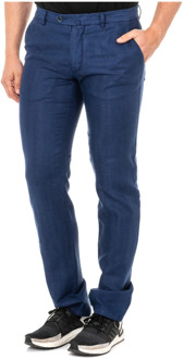 Donkerblauwe Geruite Lange Broek La Martina , Blue , Heren