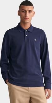 Donkerblauwe polo met lange mouwen en 2 knopen Gant , Blue , Heren