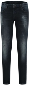 Donkerblauwe Skinny Fit Jeans met Versleten Details Pure Path , Blue , Heren - W33,W29,W28