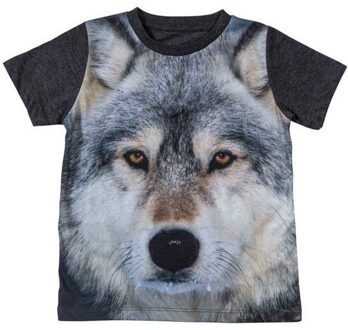 Donkergrijs t-shirt met wolf voor kinderen