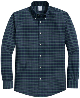 Donkergroen Regular Fit Non-Iron Stretch Katoenen Overhemd met Button-Down Kraag Brooks Brothers , Green , Heren - Xl,M,S