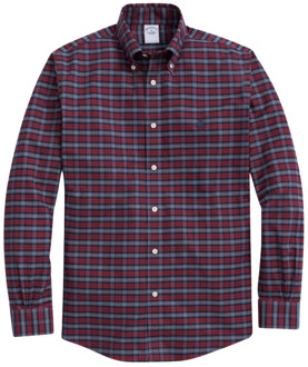 Donkerrode Regular Fit Non-Iron Stretch Katoenen Overhemd met Button-Down Kraag Brooks Brothers , Red , Heren - 2Xl,Xl,L,M,S