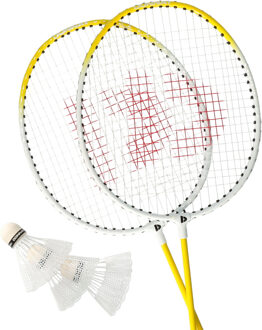 Donnay Badminton rackets - 2x stuks - geel - 66 x 20 cm - met shuttels en draagtas