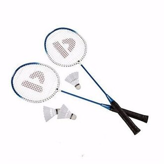 Donnay Set van 2x blauwe badminton rackets met shuttels