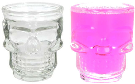 Doodshoofd shotglas - 2x - glas - 50ml - shot glazen / borrel glaasje - shotjes