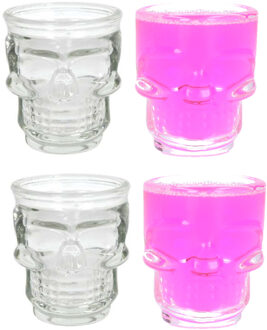 Doodshoofd shotglas - 4x - glas - 50ml - shot glazen / borrel glaasje - shotjes
