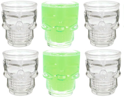Doodshoofd shotglas - 6x - glas - 50ml - shot glazen / borrel glaasje - shotjes