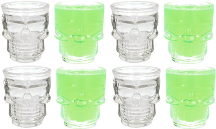 Doodshoofd shotglas - 8x - glas - 50ml - shot glazen / borrel glaasje - shotjes