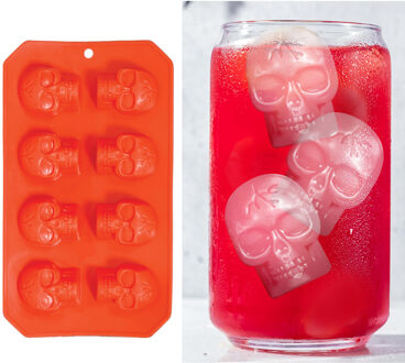 Doodskoppen ijsblokjes vormen - tray voor 8 ijsklontjes - 21 x 12 cm - kunststof - Halloween Oranje