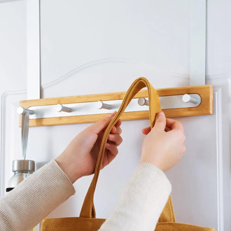 Door Back Rack Bamboo Aluminum 5 Hooks Organizer Cabinet Door Wall Multifunction Traceless Holder Hanger Bathroom Dropship FAS6