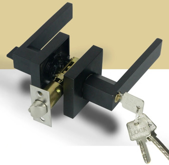 Door Handle Door Handle Lock Square Channel Privacy Mask Interior Bedroom Room Bathroom Three-Bar Spherical Lock-Black