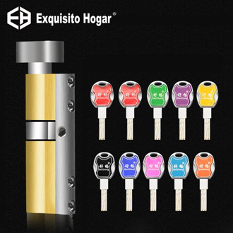 Door Lock Brass Cylinder Single Open Sided Blade Break Anti Pry Stainless Steel Bar Brass Snake Groove Cylinder Color 10 Keys