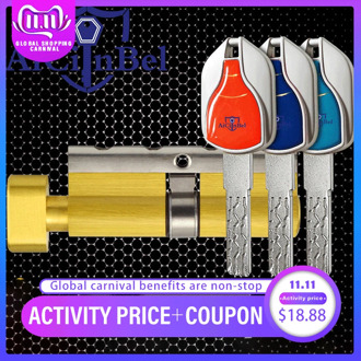 Door Lock Brass Cylinder Single Open Sided Blade Break Anti Pry Stainless Steel Bar Brass Snake Groove Cylinder Color 8 Keys