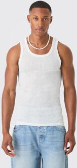 Doorschijnend Gebreid Muscle Fit Slub Hemd, White - L