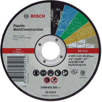 Doorslijpschijf recht Rapido Multi Construction ACS 60 V BF, 115 mm, 22,23 mm, 1,0 mm