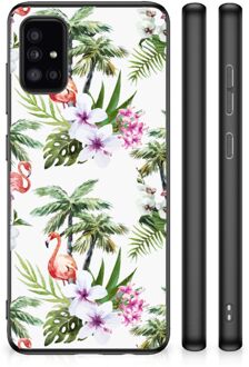 Doorzichtig Hoesje Samsung Galaxy A51 GSM Hoesje met Zwarte rand Flamingo Palms