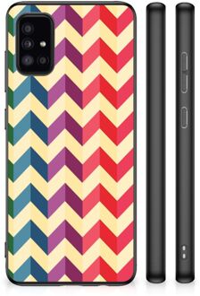 Doorzichtig Hoesje Samsung Galaxy A51 TPU Siliconen Hoesje met Zwarte rand Zigzag Color