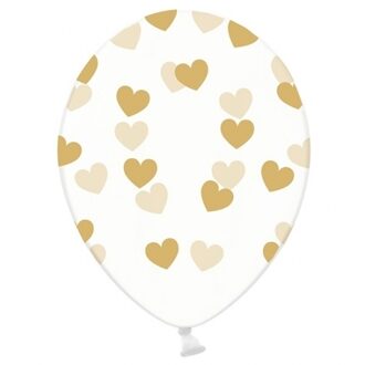 Doorzichtige ballonnen met gouden hartjes 6 x - Ballonnen Goudkleurig
