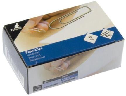 Doosje a 100 paperclips 32mm Zilverkleurig