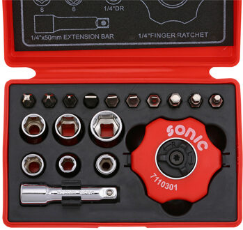 Dop en bitdopset 1/4", met schotelratel 19-dlg. 101901