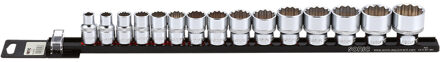 Doppenset 1/2", 12-kant (SAE) 15-dlg. op rail 301503