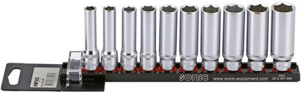 Doppenset 3/8", 6-kant 10-dlg. op rail 201008