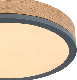 Dora - Plafondlamp led antraciet met mdf rond 30cm Bruin