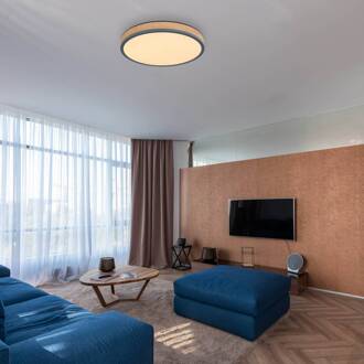 Dora - Plafondlamp led CCT antraciet met mdf 45cm rond Bruin