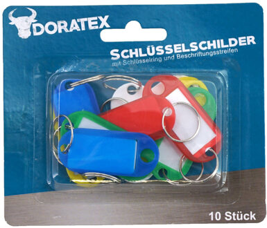 Doratex Sleutellabels/sleutelhangers met schrijfblad - 10x - gekleurd - kunststof/metaal