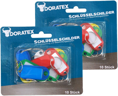 Doratex Sleutellabels/sleutelhangers met schrijfblad - 20x - gekleurd - kunststof/metaal