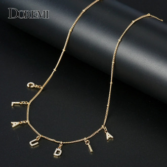 DOREMI Personalized Gold Name Necklace with Letter Numbers Custom Copper Necklaces for Women Girl Font Pendant Choker