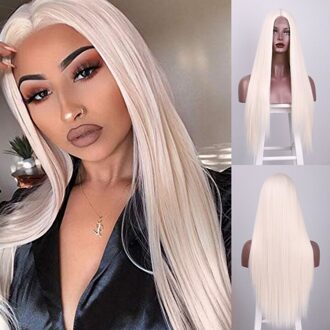 Doris Schoonheid Lange Synthetische Pruik Rechte Blonde Zwart Paars Wit Rood Haar Natuurlijke Deel Lace Pruiken Voor Vrouwen 60