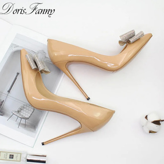 DorisFanny 2018 New Arrival shoes woman nude black sexy high heels with crystals 12cm stiletto wedding shoes free shipping