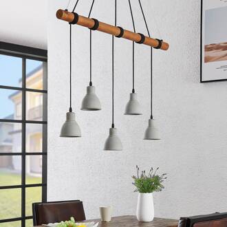 Dorte hanglamp van hout en beton grijs, hout donker