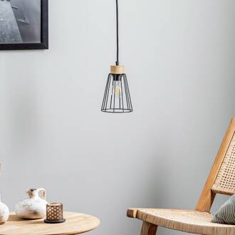 Dorvi hanglamp, eiken geolied, 1-lamp zwart, licht hout