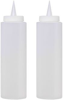 Doseerfles/knijpfles met schenktuit - 2x - 400 ml/40 cl/0,4 liter - transparant - kunststof