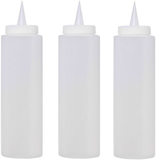 Doseerfles/knijpfles met schenktuit - 3x - 400 ml/40 cl/0,4 liter - transparant - kunststof