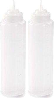 Doseerfles/sausfles - 2x stuks - kunststof - transparant - met schenktuit - 1000ml - 22 cm