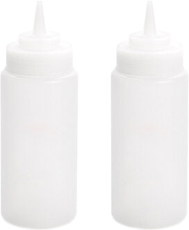 Doseerfles/sausfles - 2x stuks - kunststof - transparant - met schenktuit - 500 ml - 20 cm