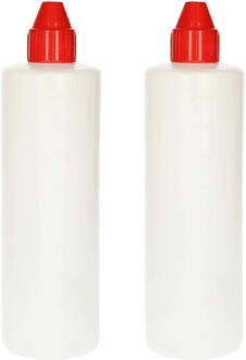 Doseerfles/sausfles - 2x stuks - kunststof - transparant - met schenktuit - 500 ml - 22 cm