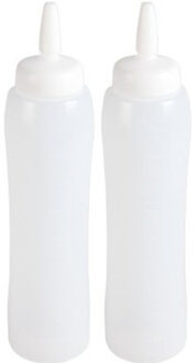 Doseerfles/sausfles - 2x - transparant - 100 cl tot 1 liter - voor sauzen en dressigs