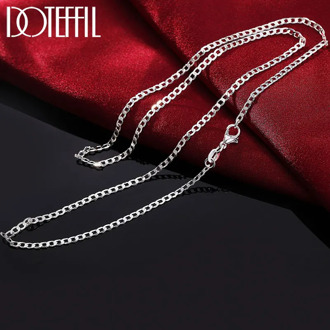 DOTEFFIL 925 Sterling Silver 2mm 16/18/20/22/24/26/28/30 Inch Side Chain Necklace For Women Man Fashion Wedding Charm Jewelry