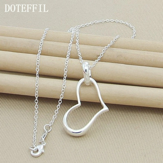 DOTEFFIL 925 Sterling Silver Heart Pendant Necklace 18 Inch Chain For Woman Fashion Wedding Engagement Party Charm Jewelry
