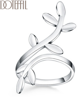 DOTEFFIL 925 Sterling Silver Open Branch Leaves Ring For Women Fashion Wedding Engagement Party Charm Jewelry