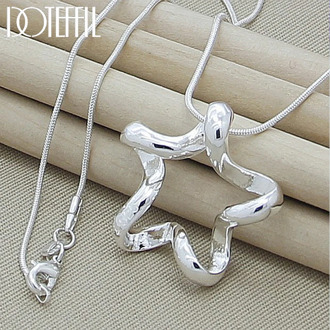 DOTEFFIL 925 Sterling Silver Starfish Pendant Necklace 18 Inches Snake Chain For Fashion Women Wedding Jewelry