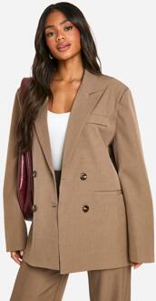 Double Breasted Relaxed Fit Longline Blazer, Mocha - 44