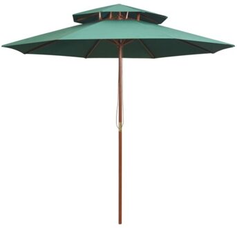 Double deck parasol 270 × 270 cm wooden pole green