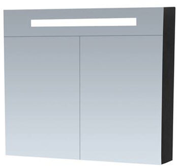 Double Face spiegelkast 80x70x15cm 2 deuren met LED verlichting Black Wood