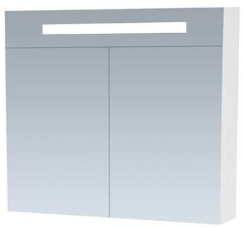 Double Face spiegelkast 80x70x15cm 2 deuren met LED verlichting Hoogglans wit