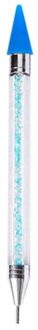 Double Head Nail Pen Kristal Kralen Handvat Strass Oorbellen Pick Krijt Manicure Nail Tool Diamant Schilderij Accessoires blauw